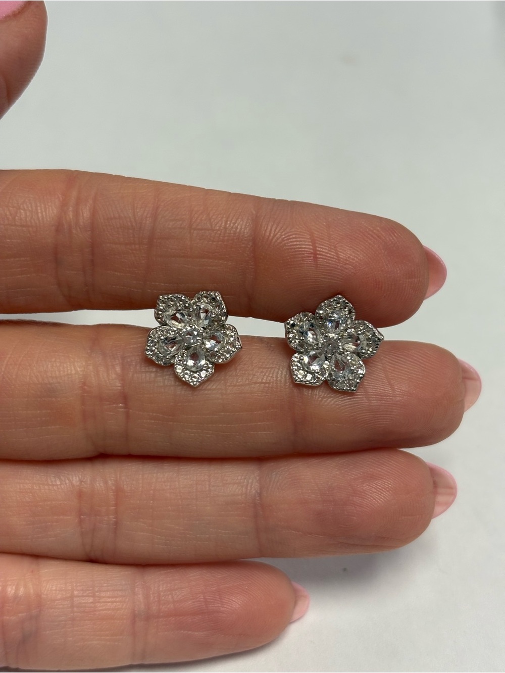 Suzy Levian Sterling Silver White Sapphire & White Topaz Flower Stud Earrings